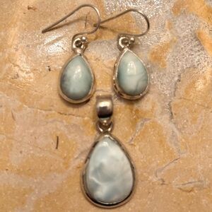 Dominican Larimar 925 Sterling Silver Earrings and Pendant Set💙💙